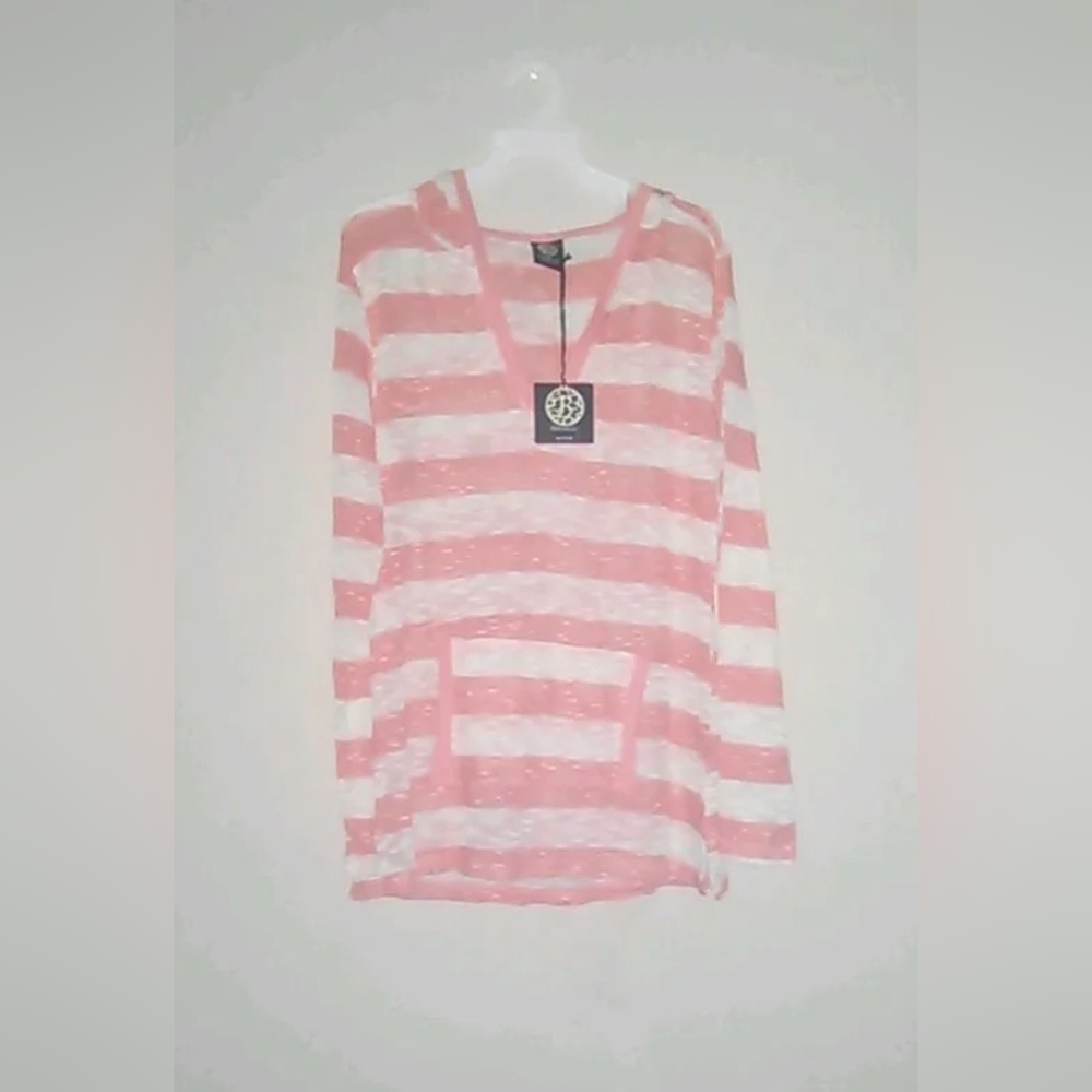 Nordstrom Bobeau Stripe Hoodie Pullover Size Large NWT Cream Peach Coral Ivory